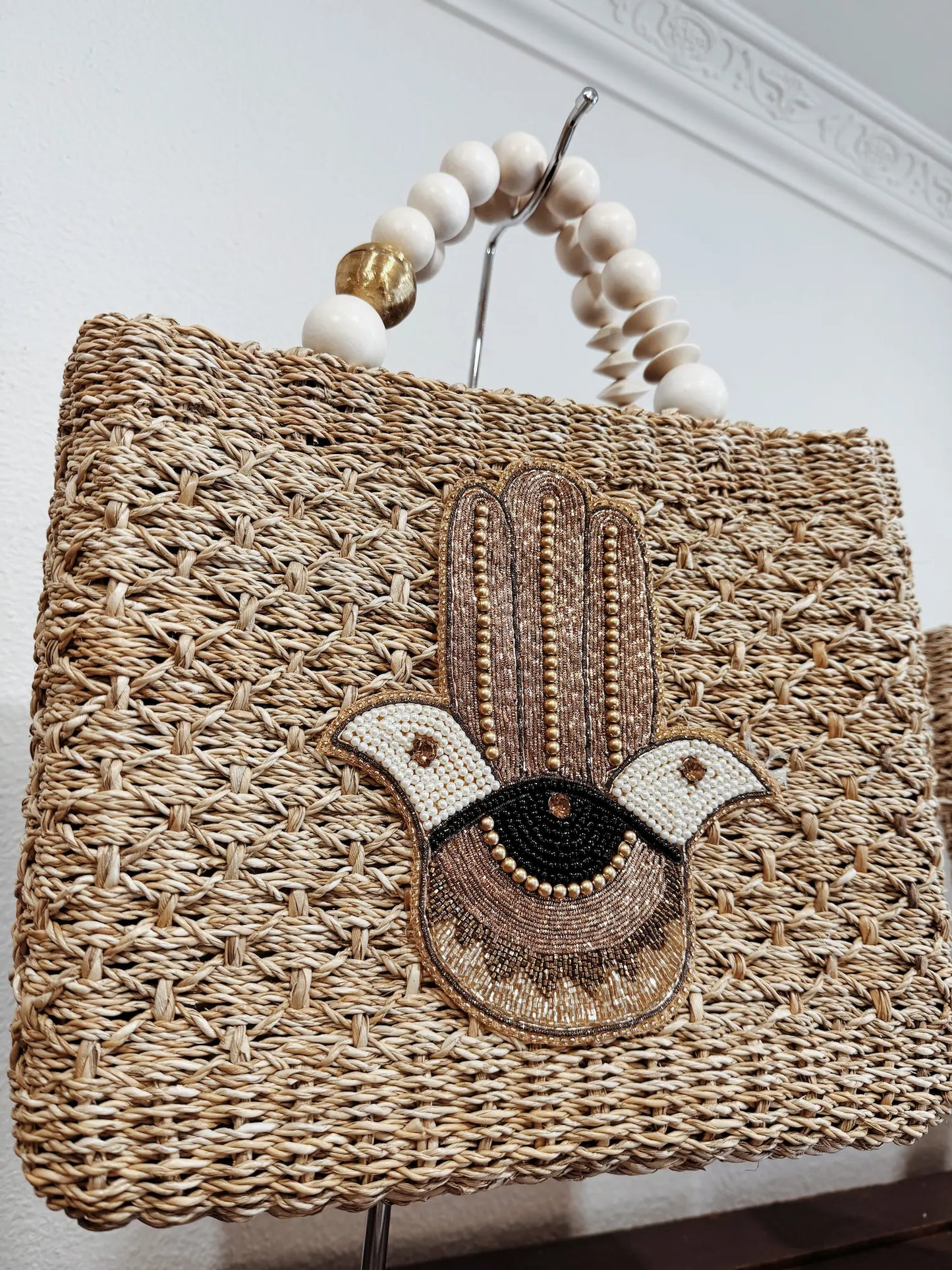 Sac en panier brodé de perles - M