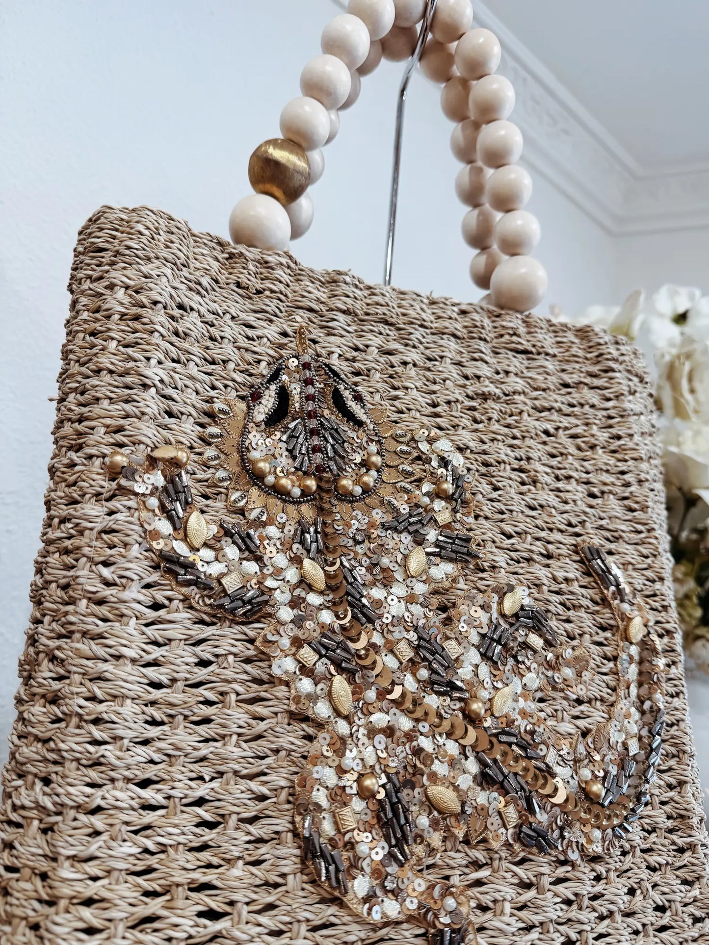 Sac en panier brodé de perles - L