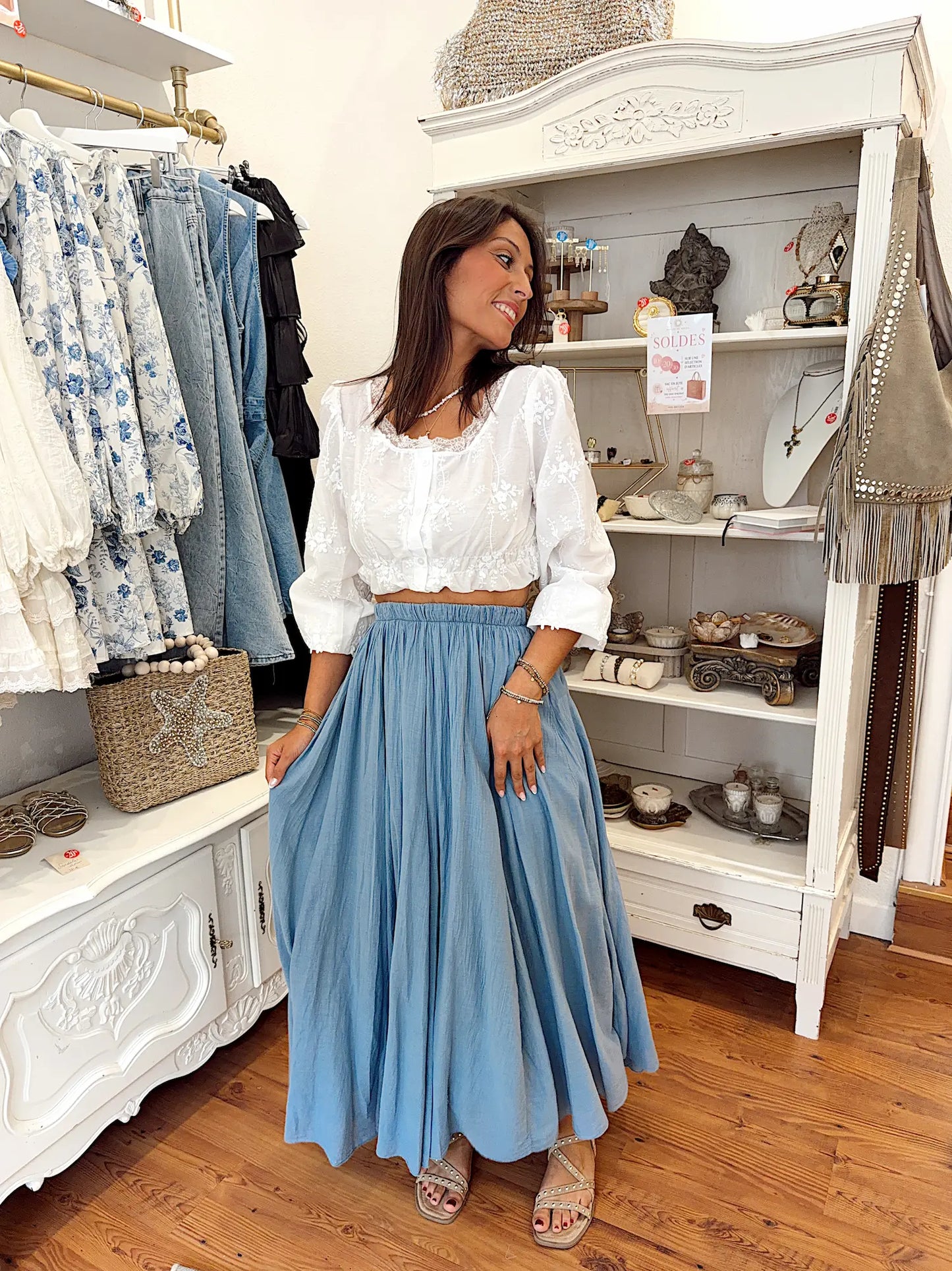 Jupe longue fluide – Bleu