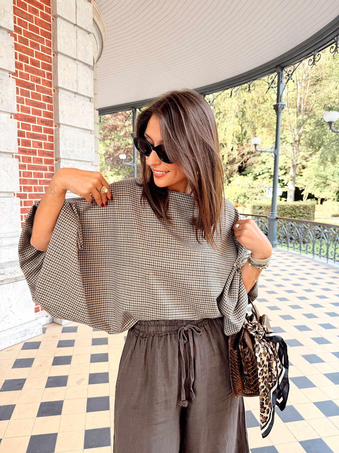 Blouse brune motif pied-de-poule - Maïa