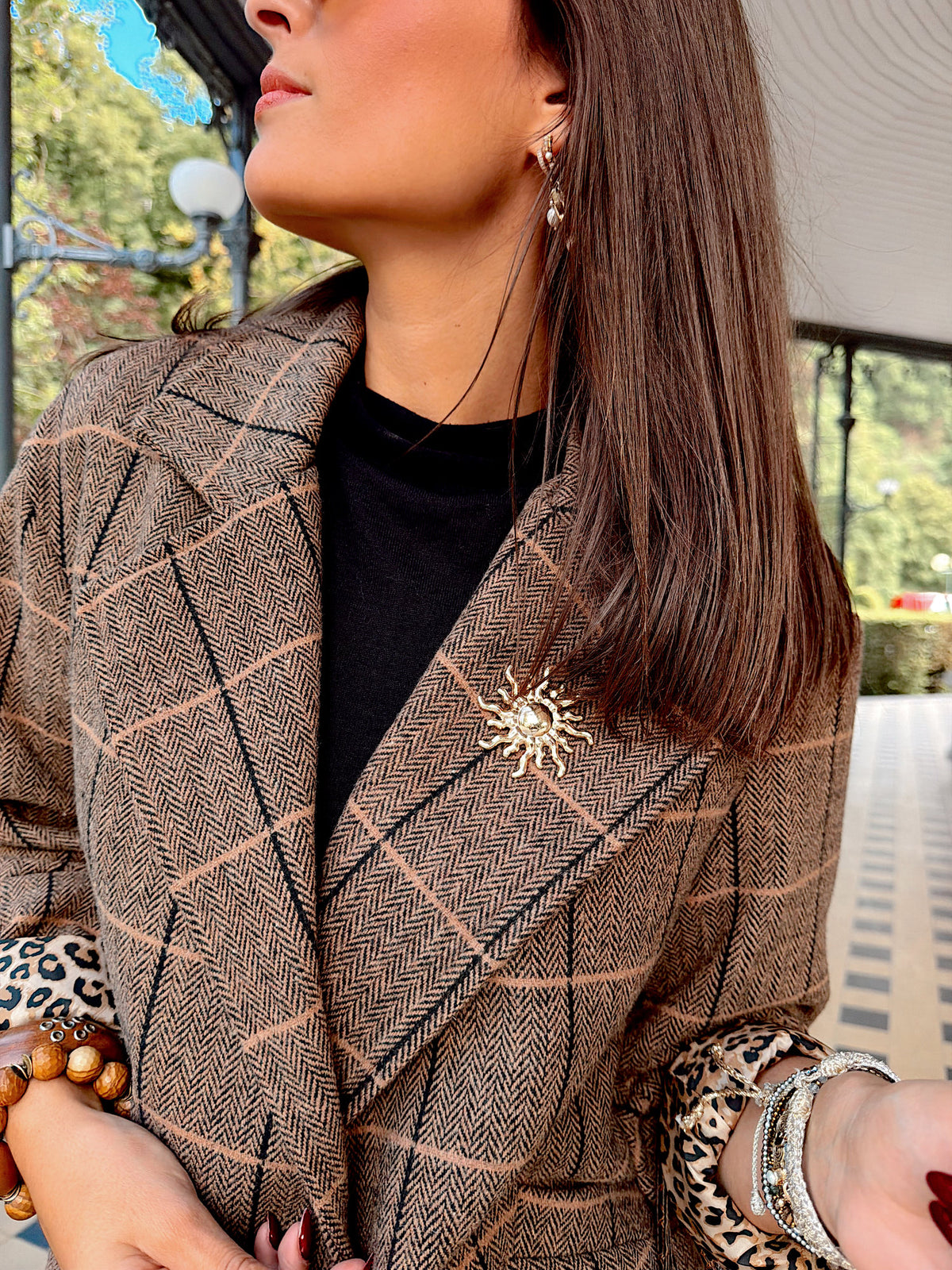 Blazer oversize brun à carreaux – Lisa