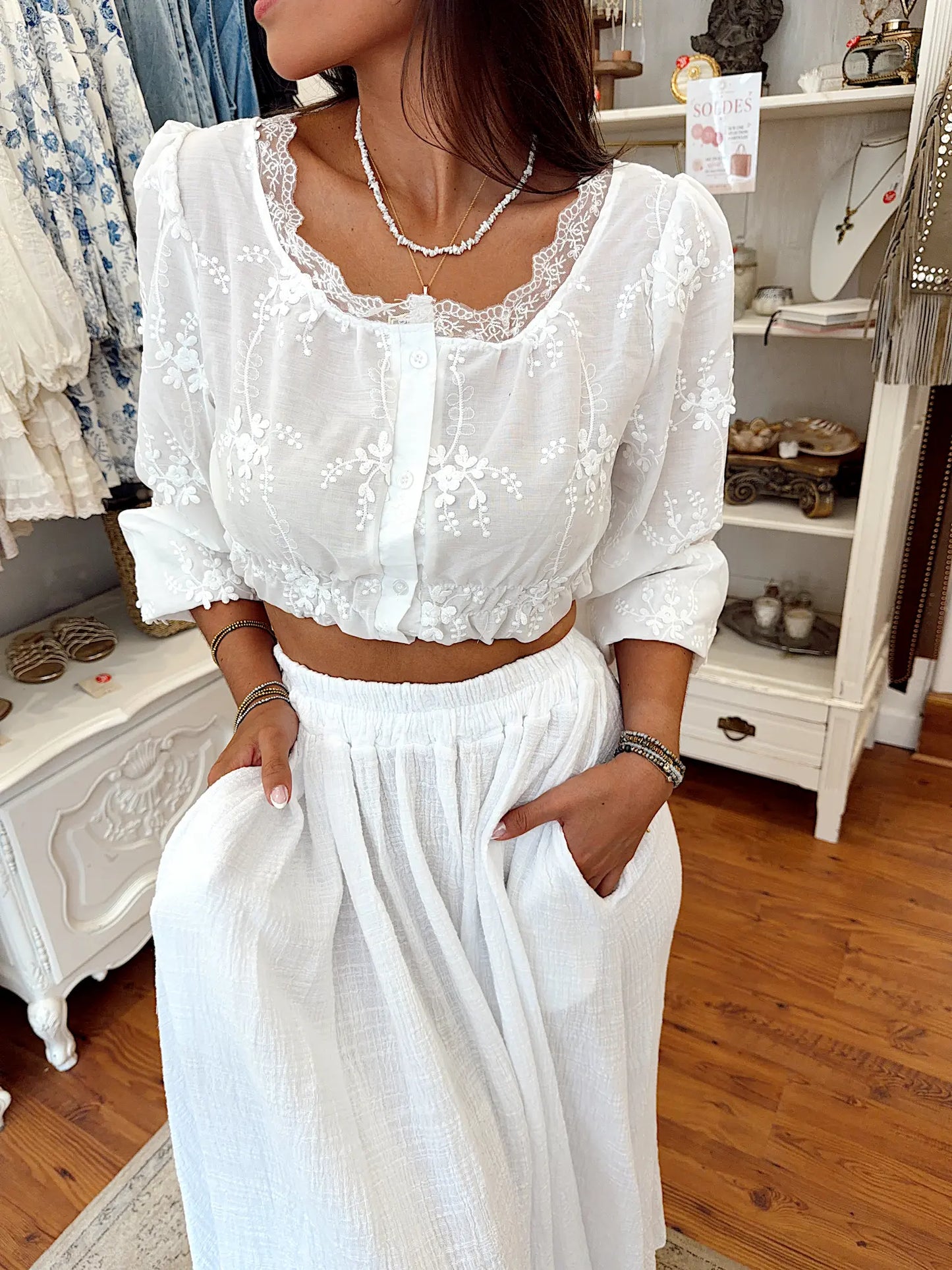 Jupe longue en gaze de coton – Blanc