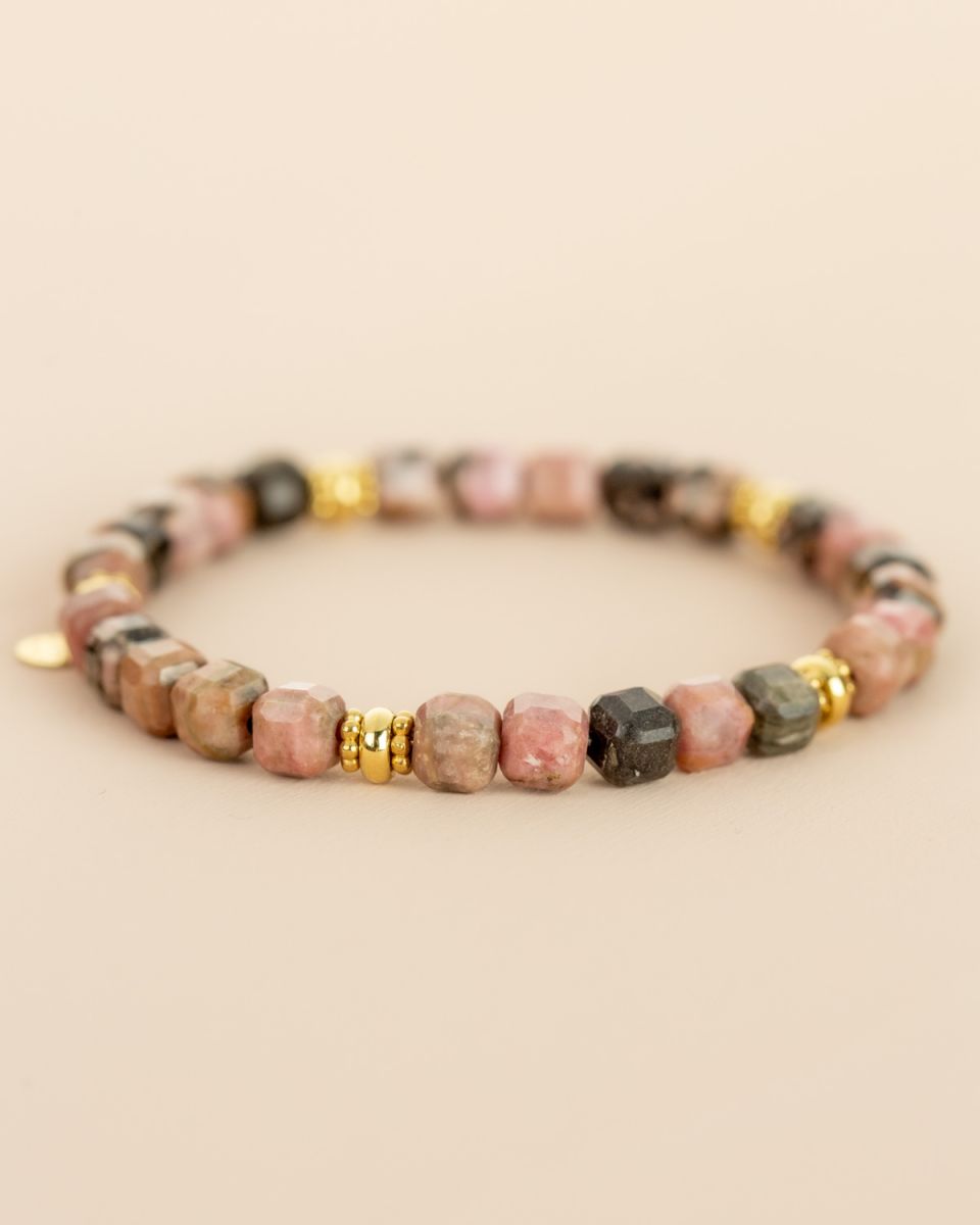 Bracelet rhodonite - perles carrées