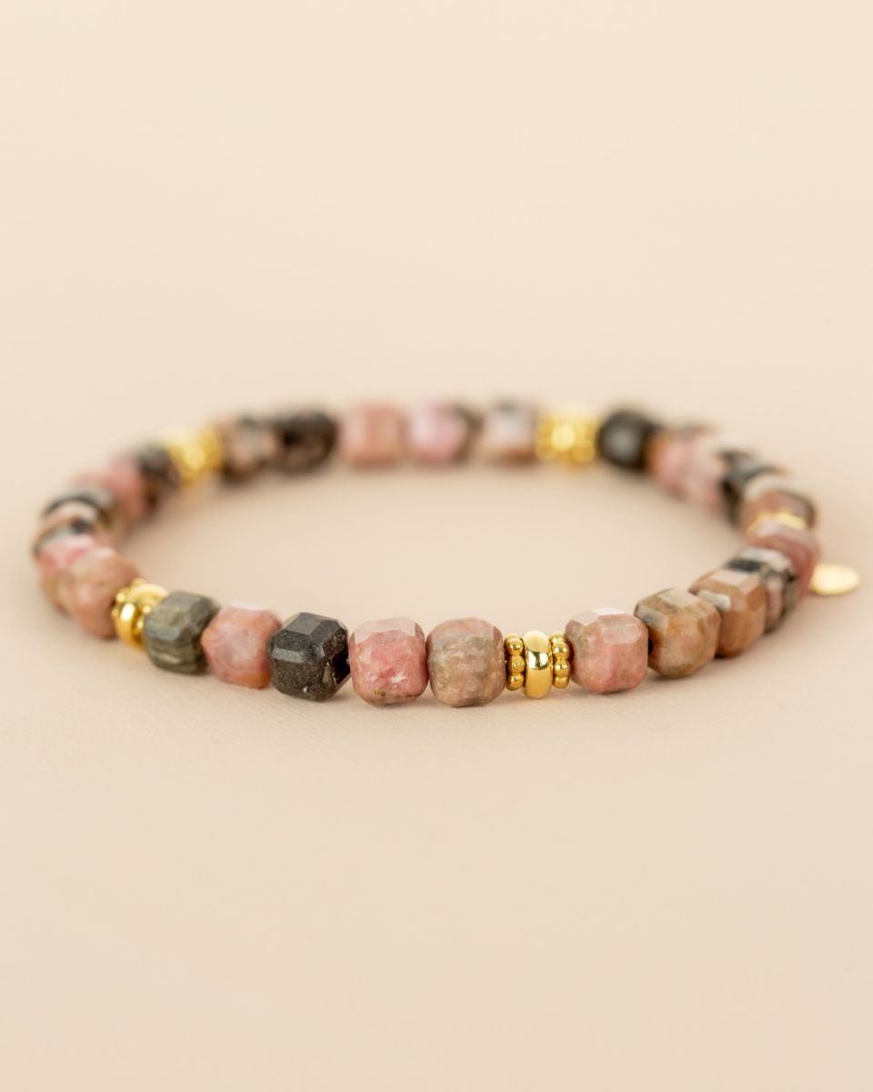Bracelet rhodonite - perles carrées
