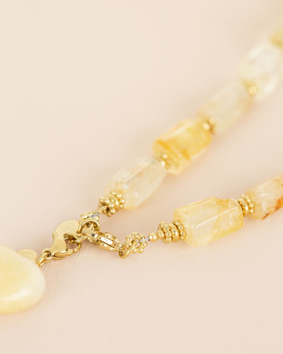 Collier Citrine – pendentif cœur oeil de tigre