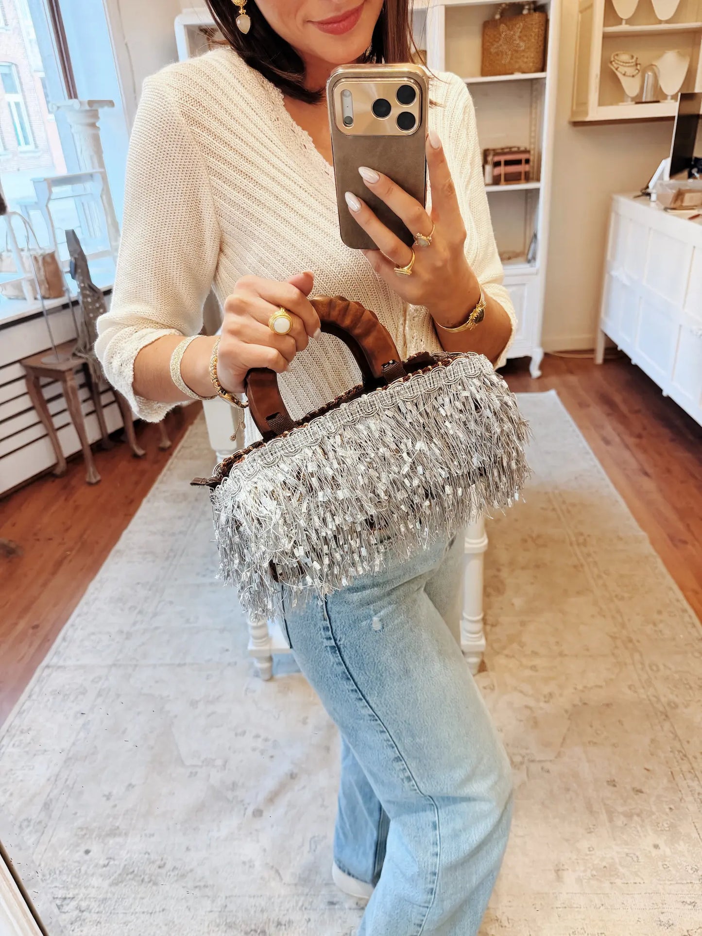 Sac panier à franges - S