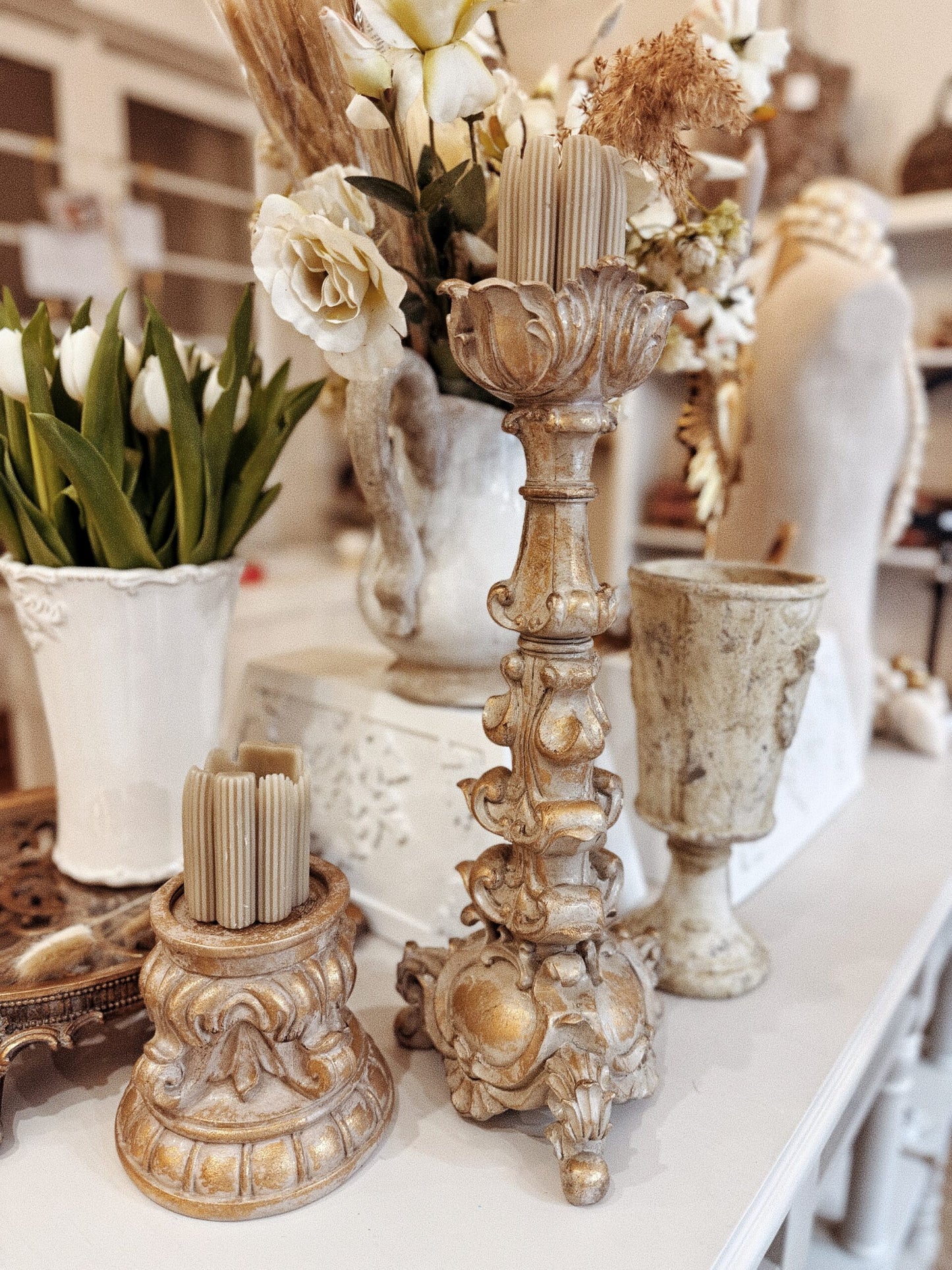 Chandelier baroque patiné