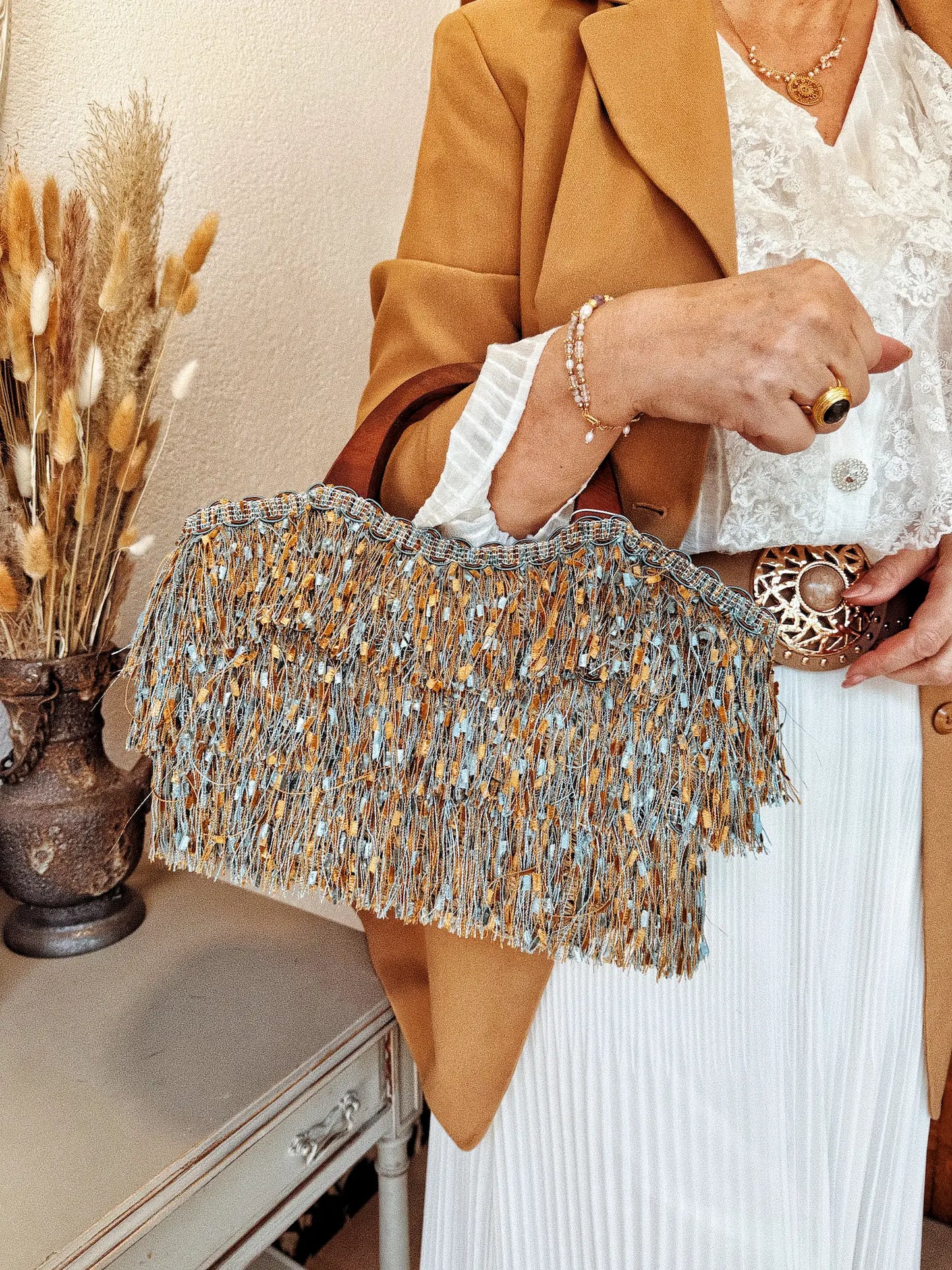 Sac panier à franges - M