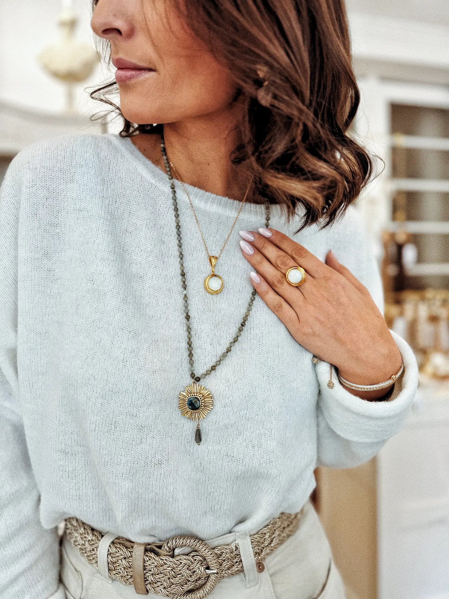 Pull col rond - blanc