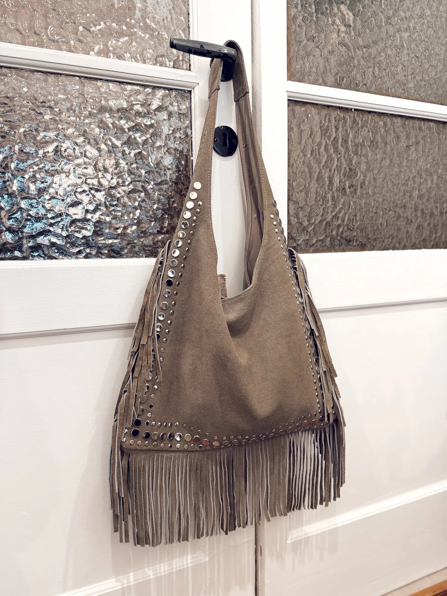Sac en daim à franges – taupe (L)