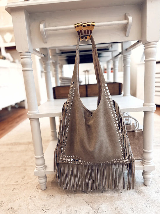 Sac en daim à franges – taupe (L)