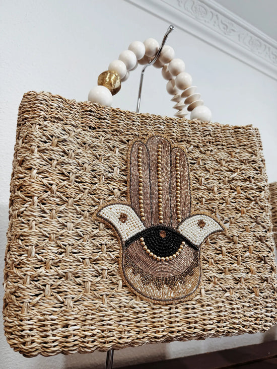 Sac en panier brodé de perles - M