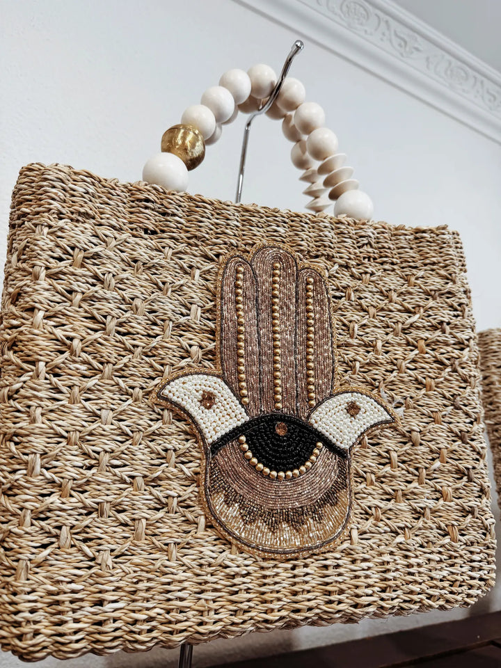 Sac en panier brodé de perles - M