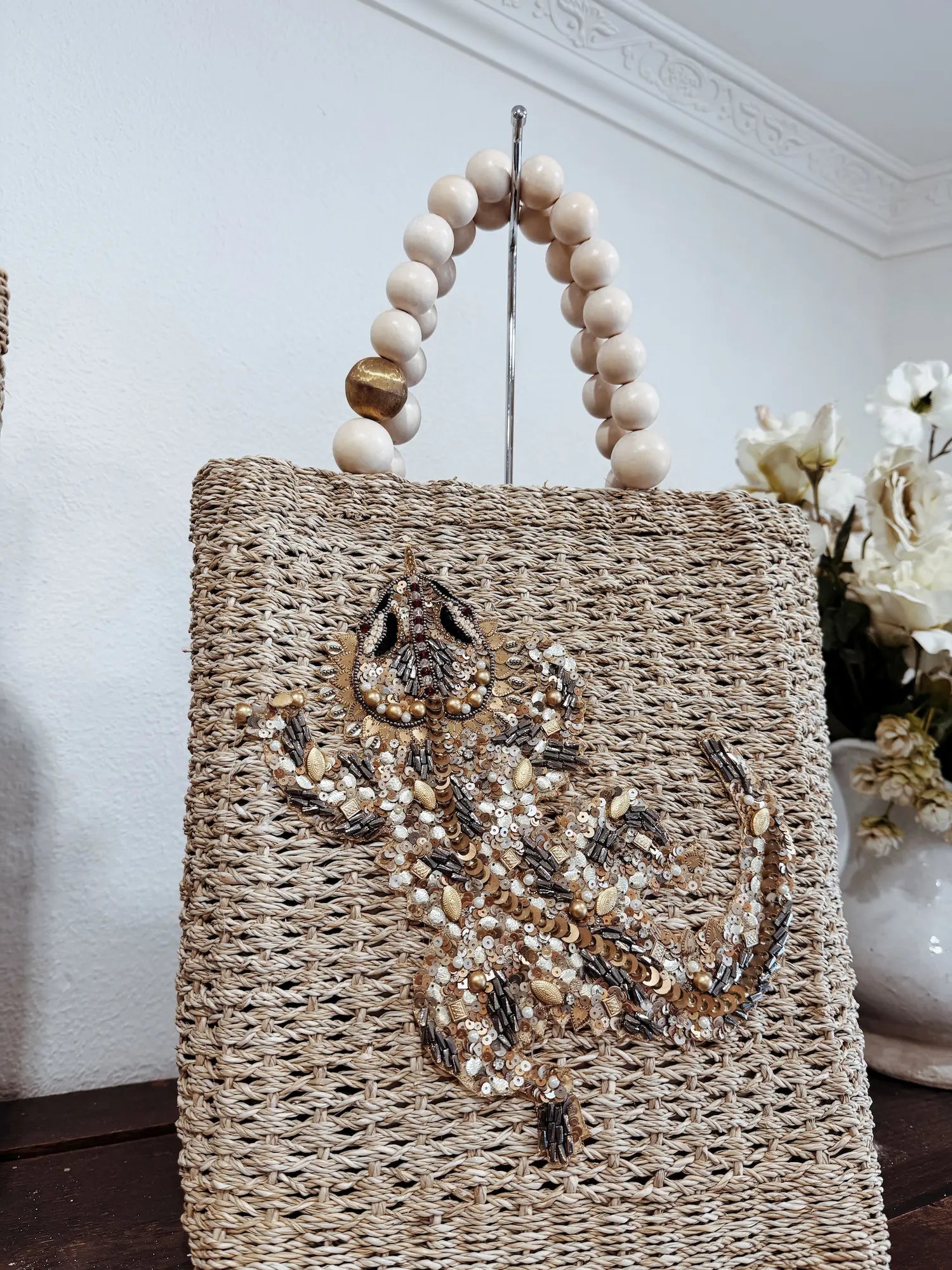 Sac en panier brodé de perles - L