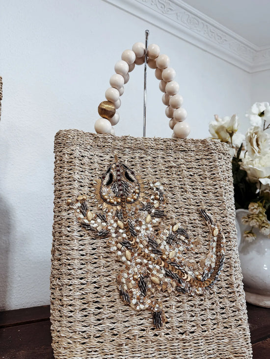Sac en panier brodé de perles - L