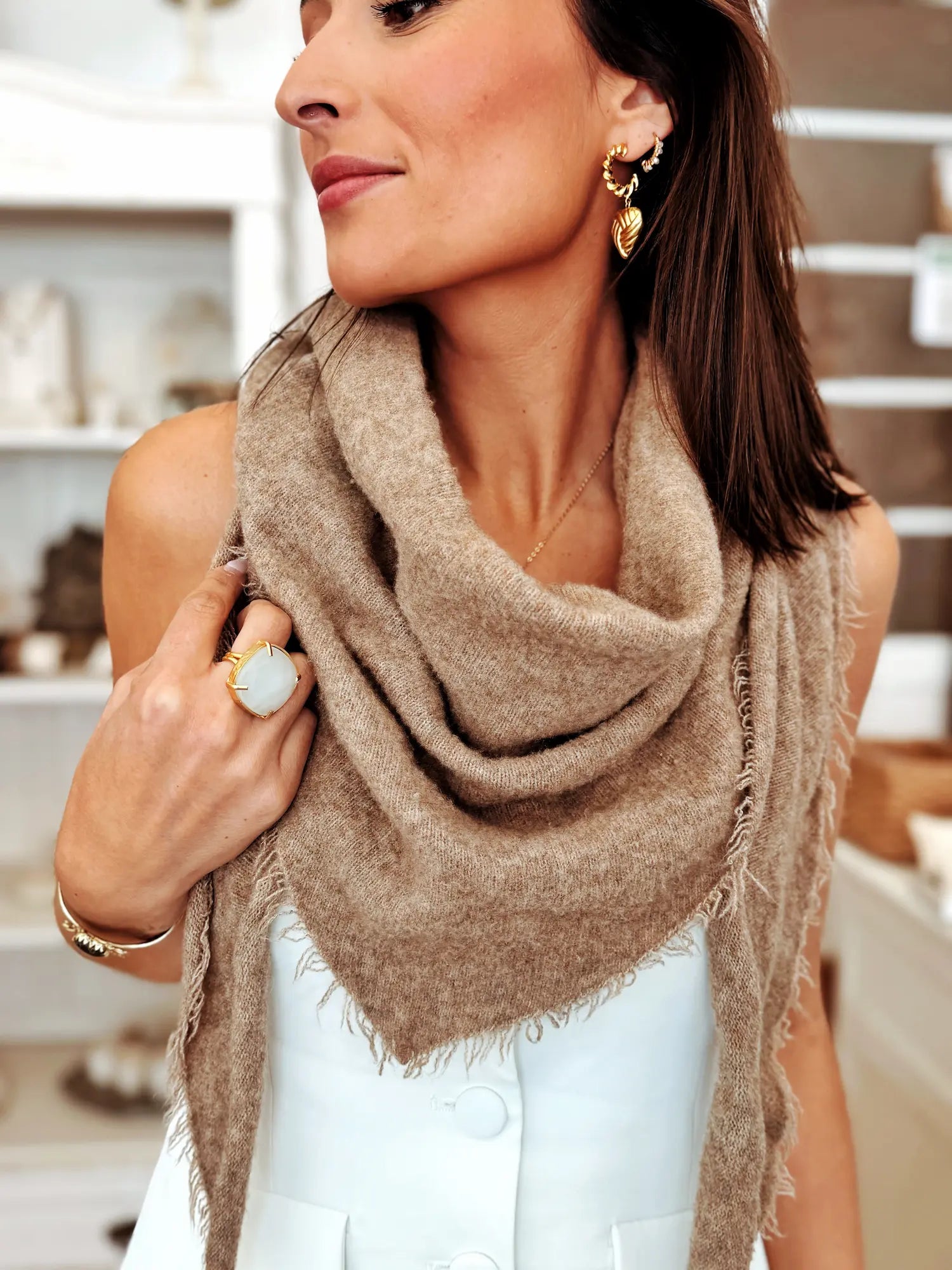 Écharpe à franges - beige