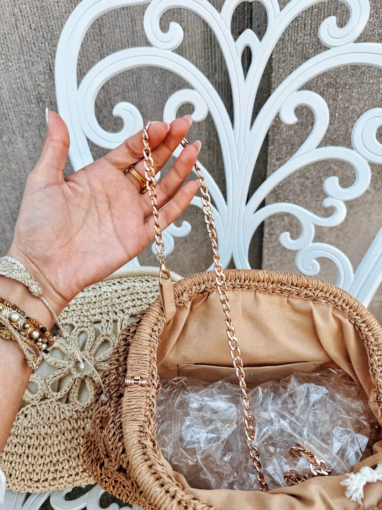 Sac pochette en raphia - beige
