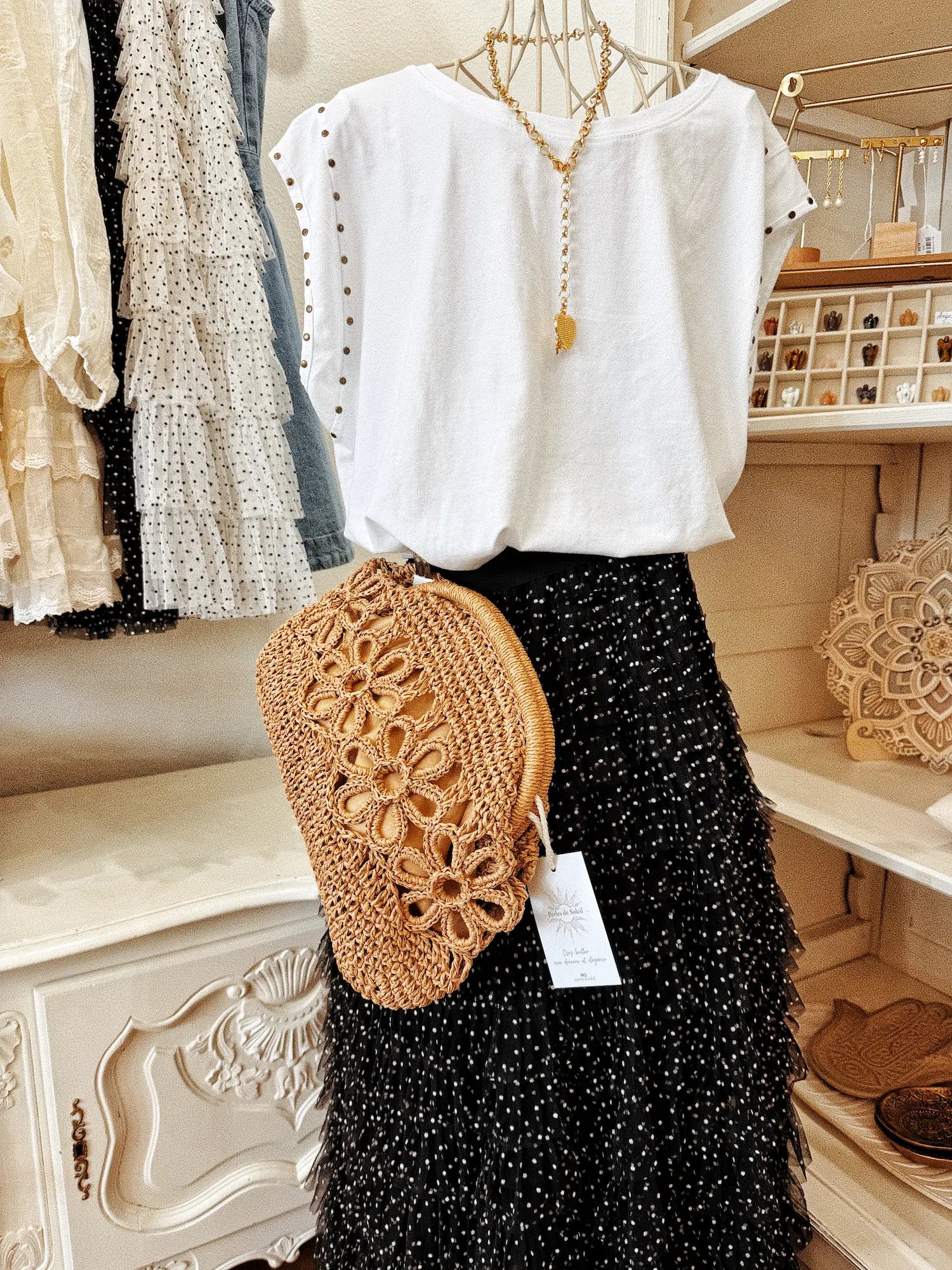 Sac pochette en raphia - camel