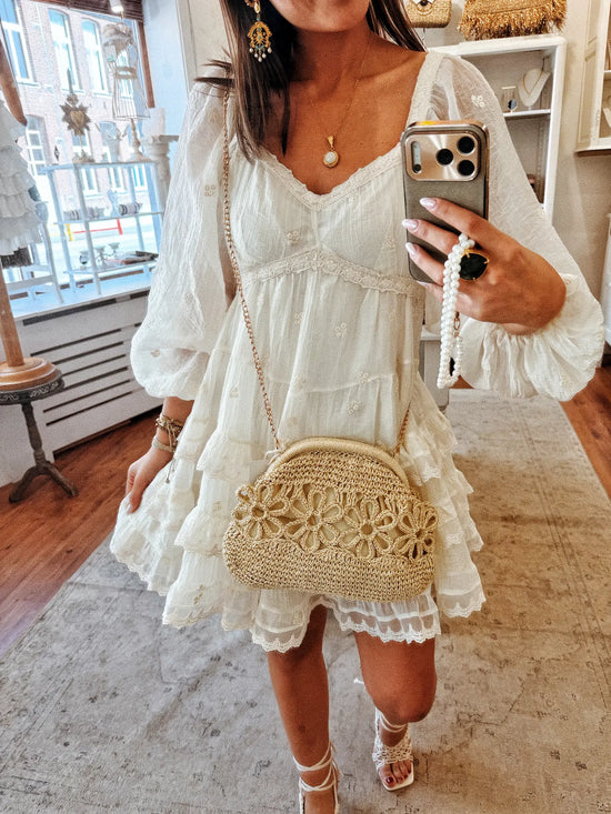 Sac pochette en raphia - beige