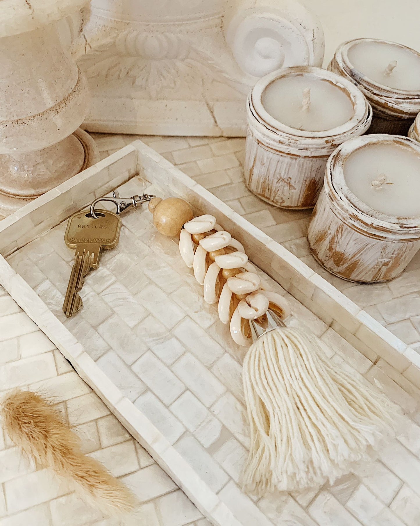 Porte-clés coquillages blanc