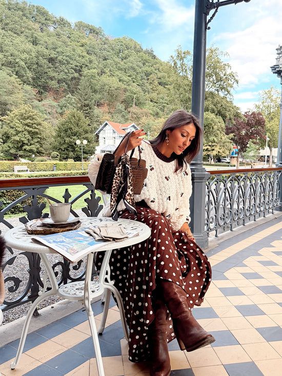 Jupe longue chocolat à pois - Sienna