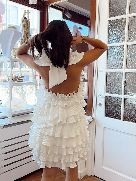 Robe dos nu à volants – Blanc