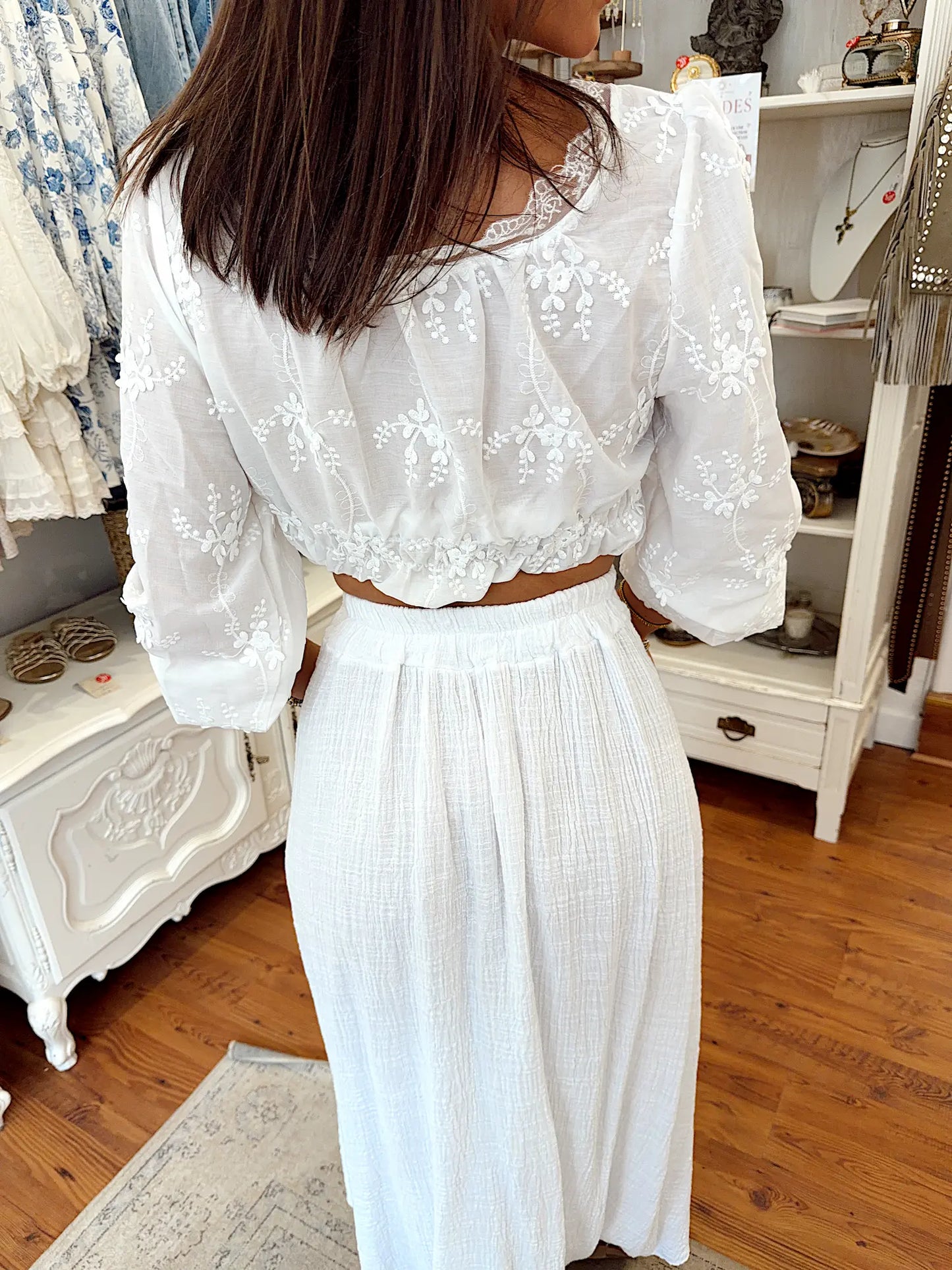 Jupe longue en gaze de coton – Blanc