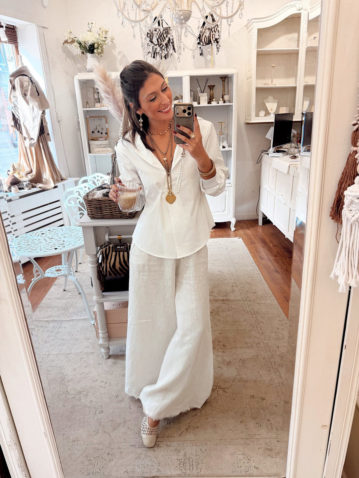 Pantalon large en lin - beige