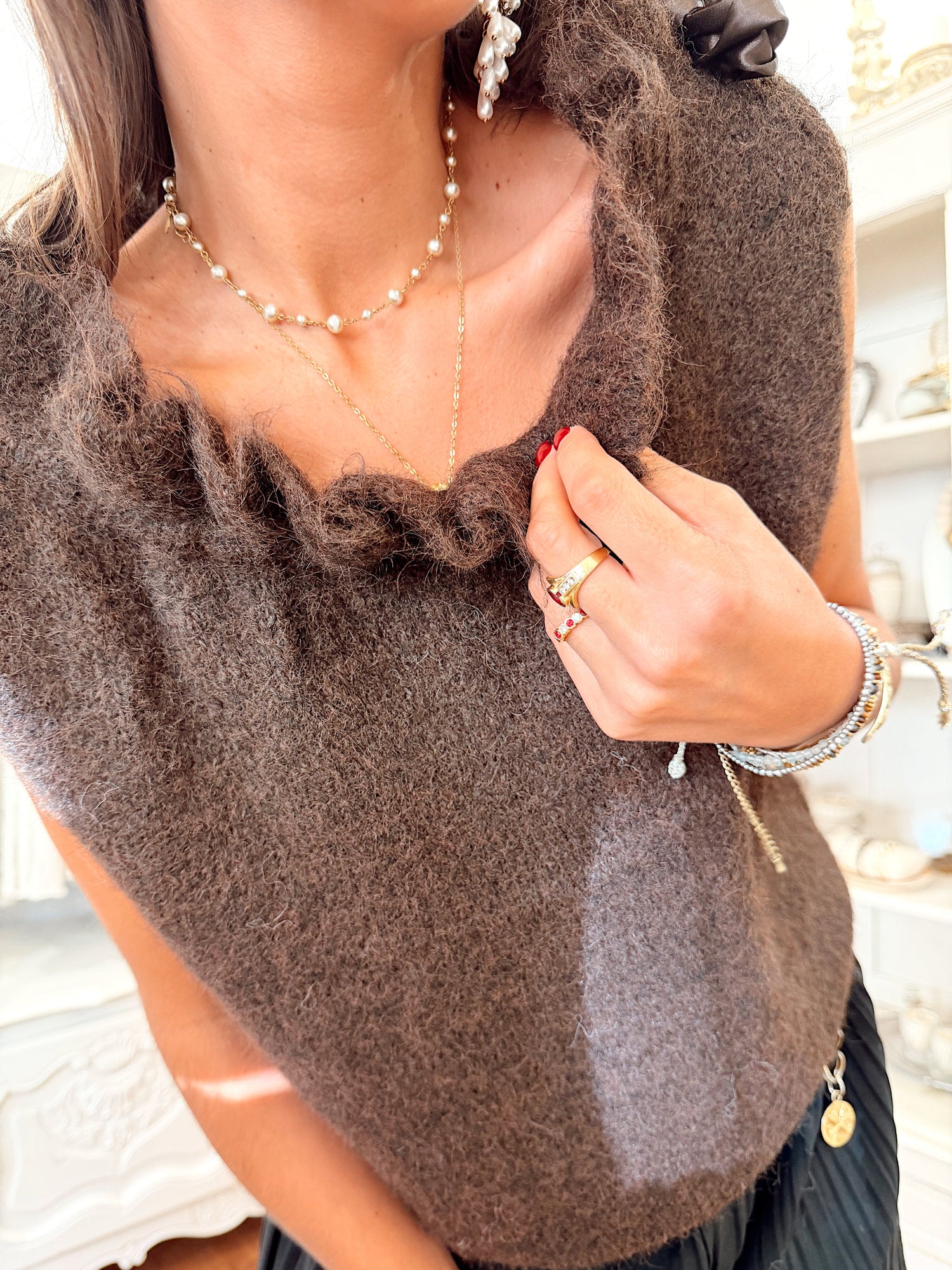 Pull sans manches à col modulable - Alméa brun