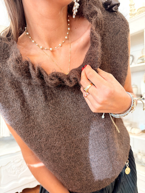Pull sans manches à col modulable - Alméa brun