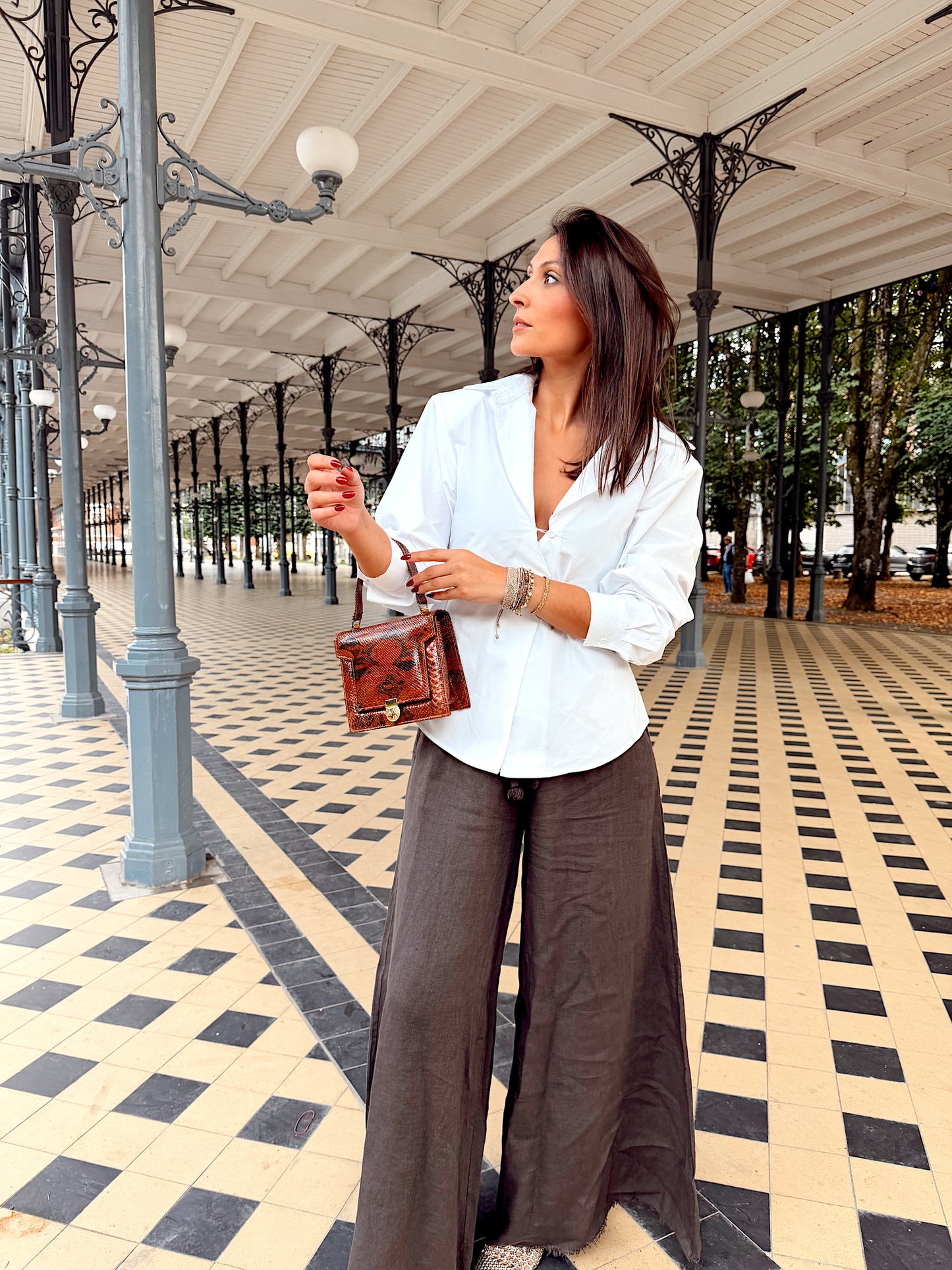 Pantalon large en lin - brun