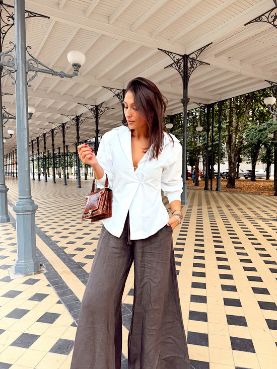 Pantalon large en lin - brun