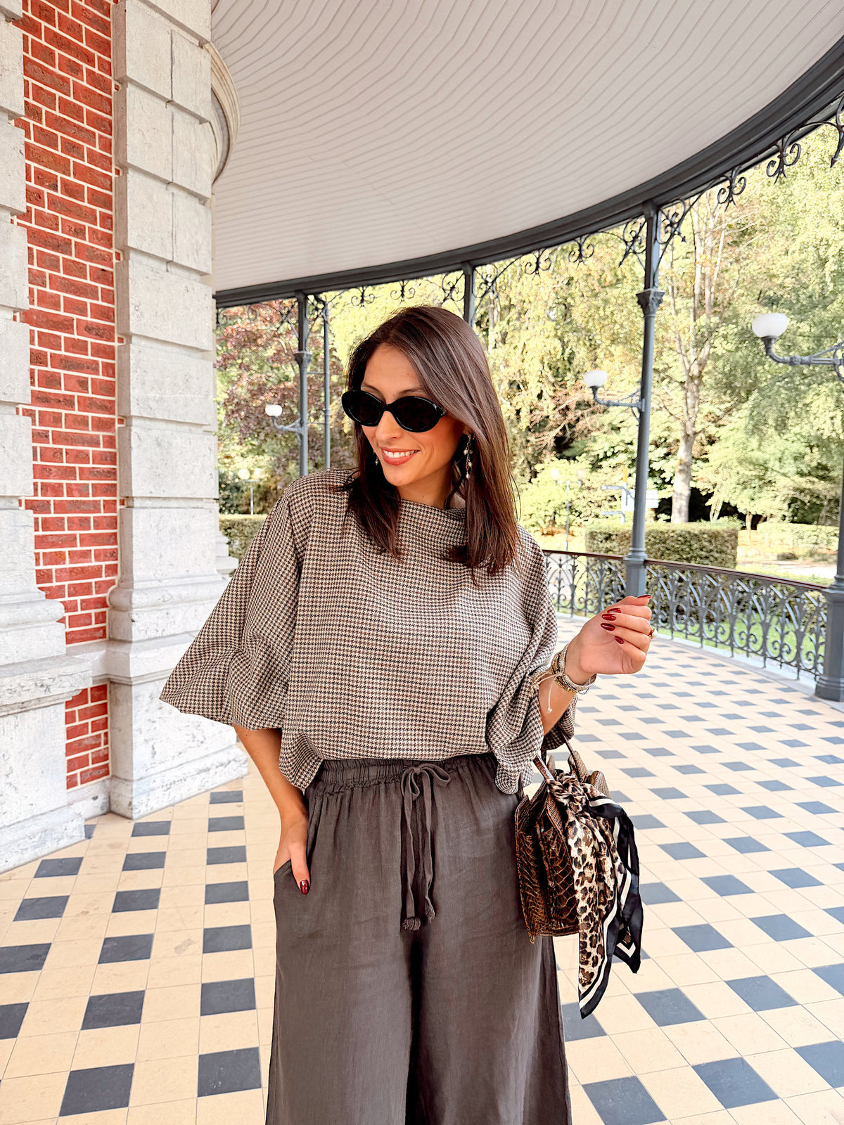 Pantalon large en lin - brun