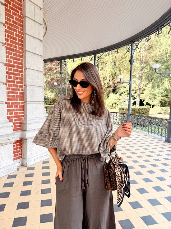 Pantalon large en lin - brun