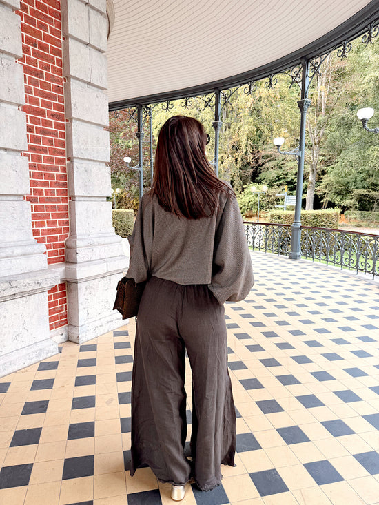 Pantalon large en lin - brun