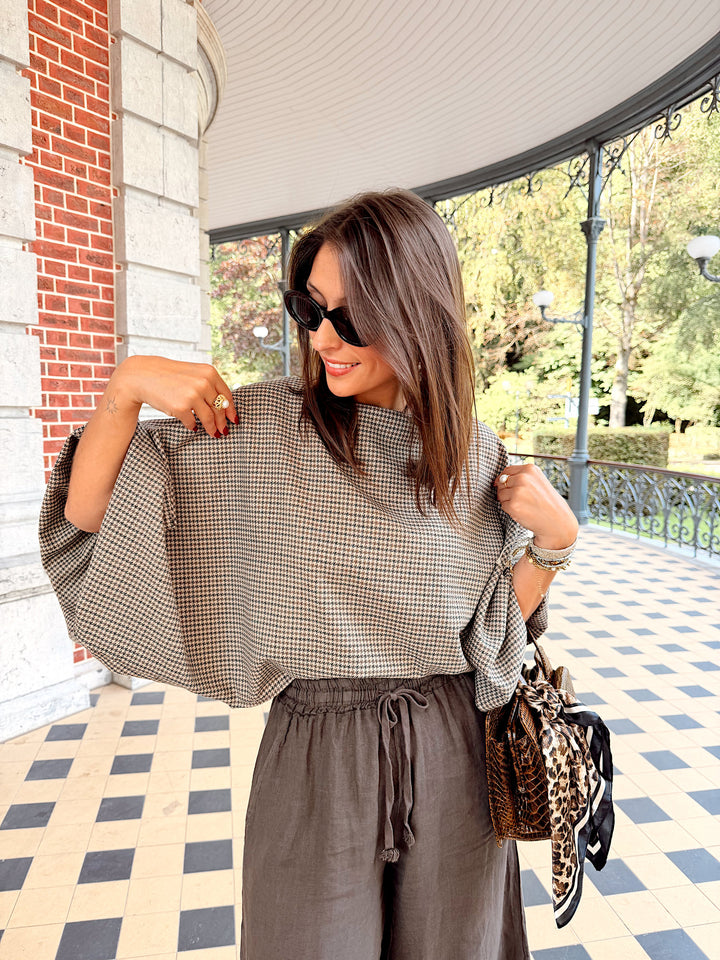 Blouse brune motif pied-de-poule - Maïa