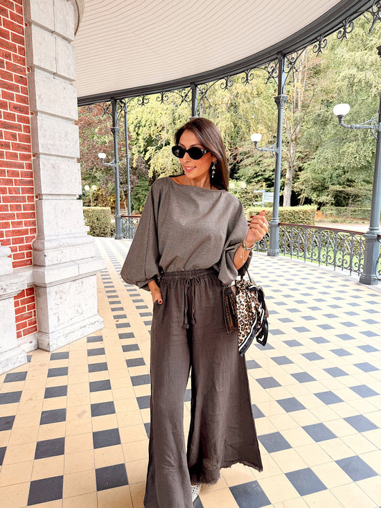 Blouse brune motif pied-de-poule - Élia