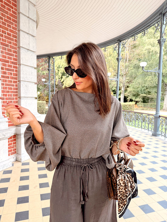 Blouse brune motif pied-de-poule - Élia