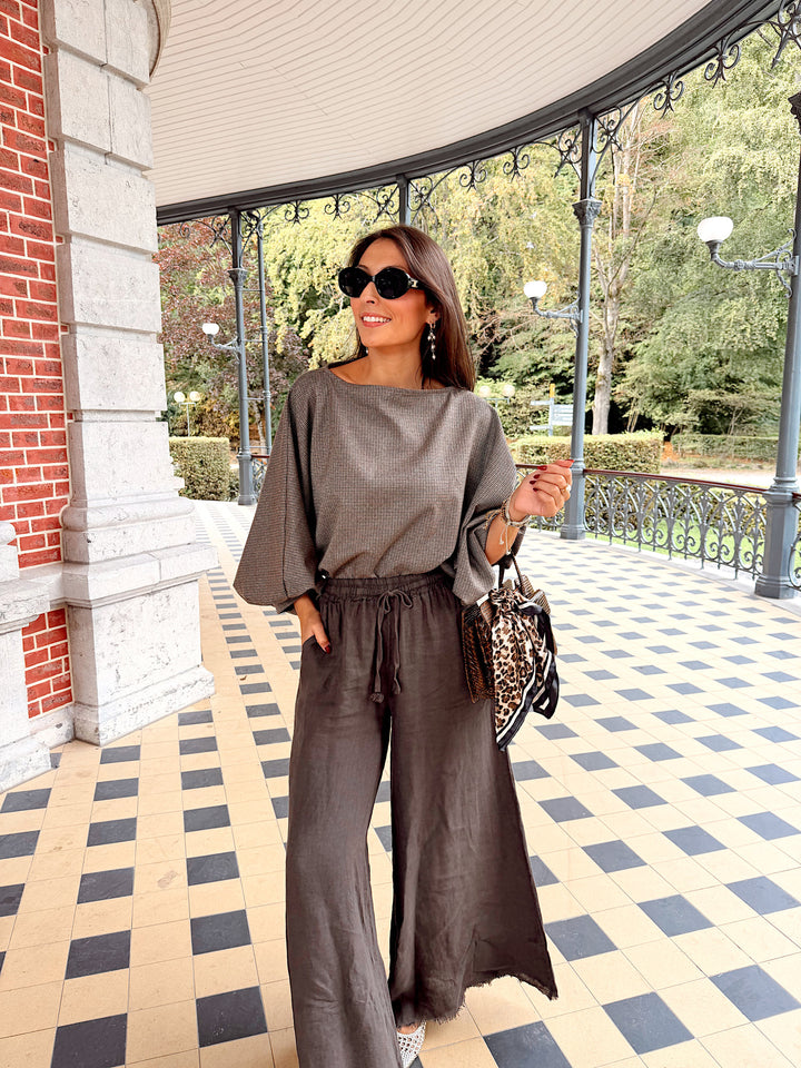 Blouse brune motif pied-de-poule - Élia