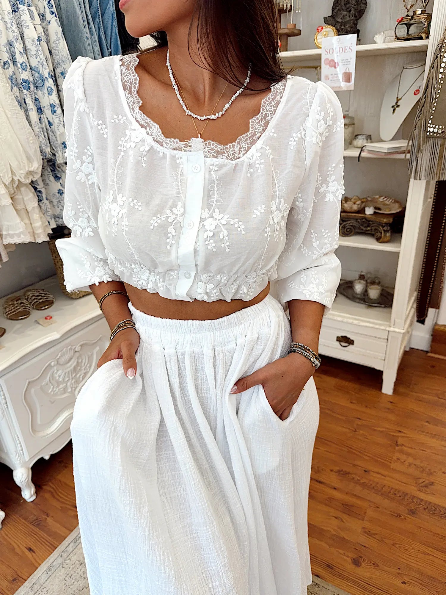 Jupe longue en gaze de coton – Blanc