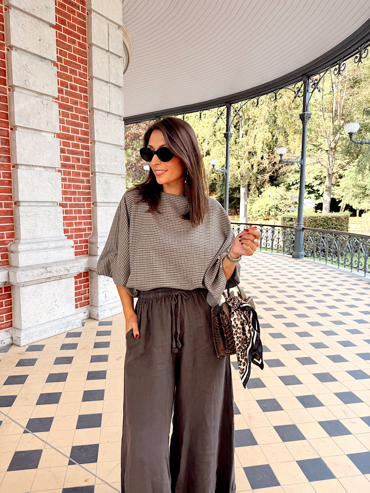 Blouse brune motif pied-de-poule - Maïa