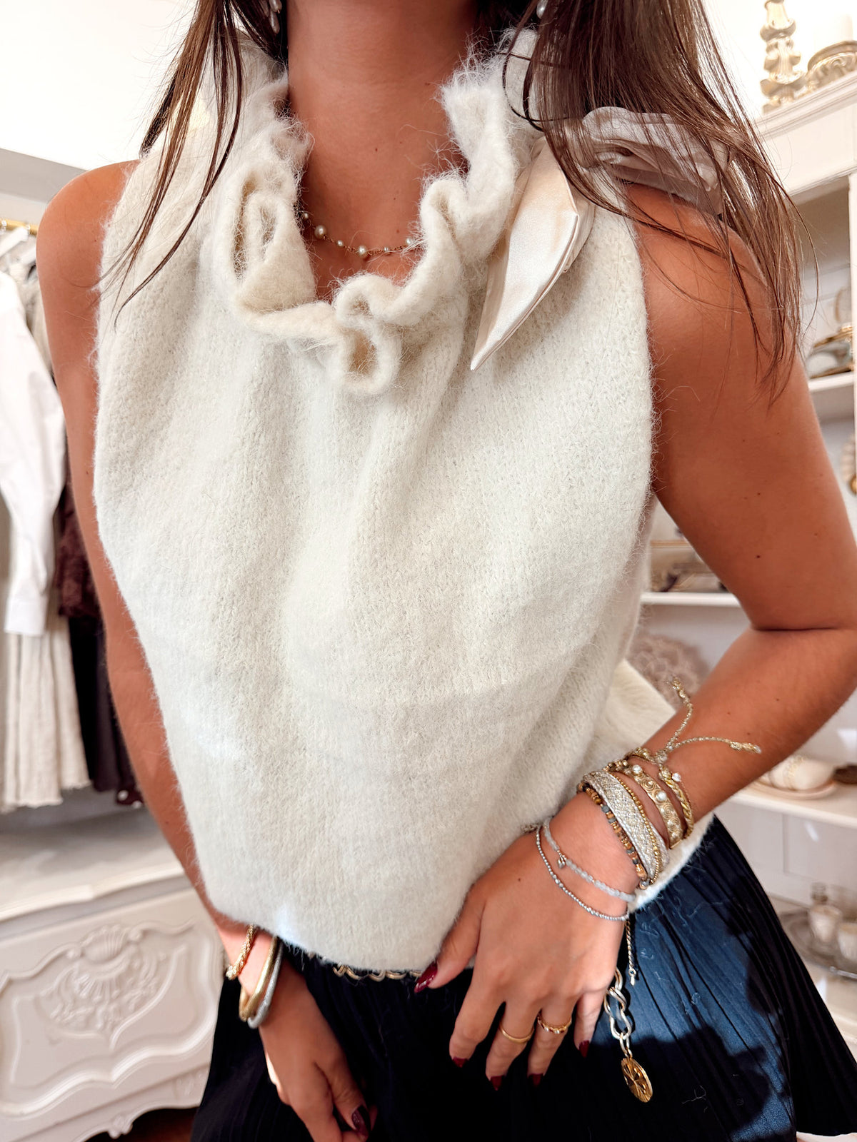 Pull sans manches à col modulable - Alméa crème