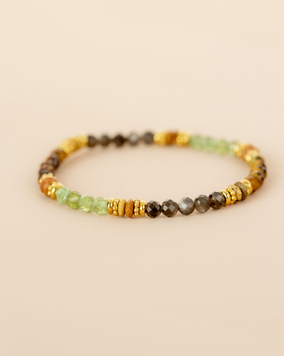 Bracelet Tourmaline verte, Oeil de tigre & Obsidienne