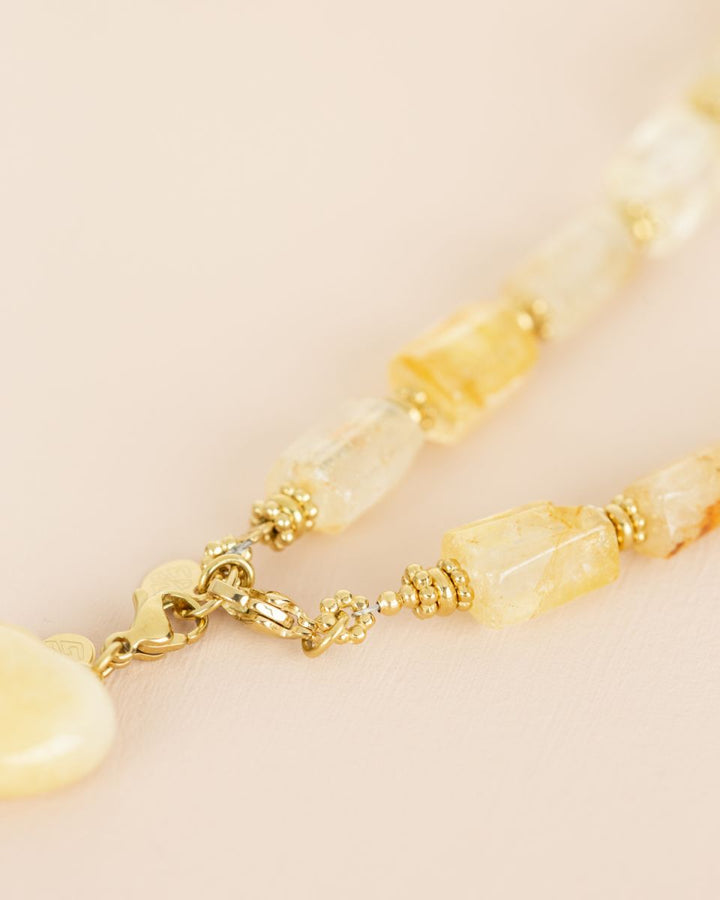 Collier Citrine – pendentif cœur oeil de tigre