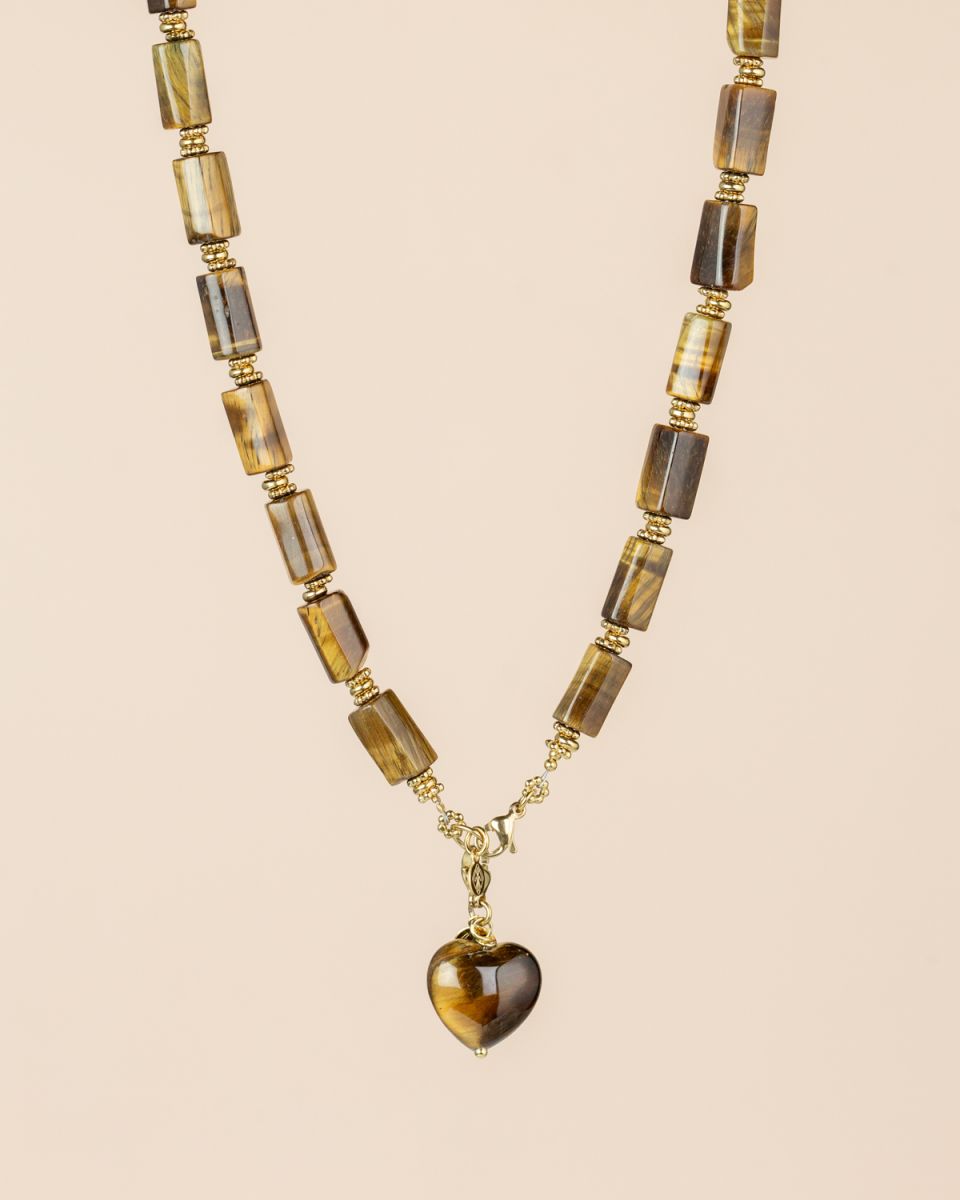 Collier Oeil de tigre – pendentif cœur