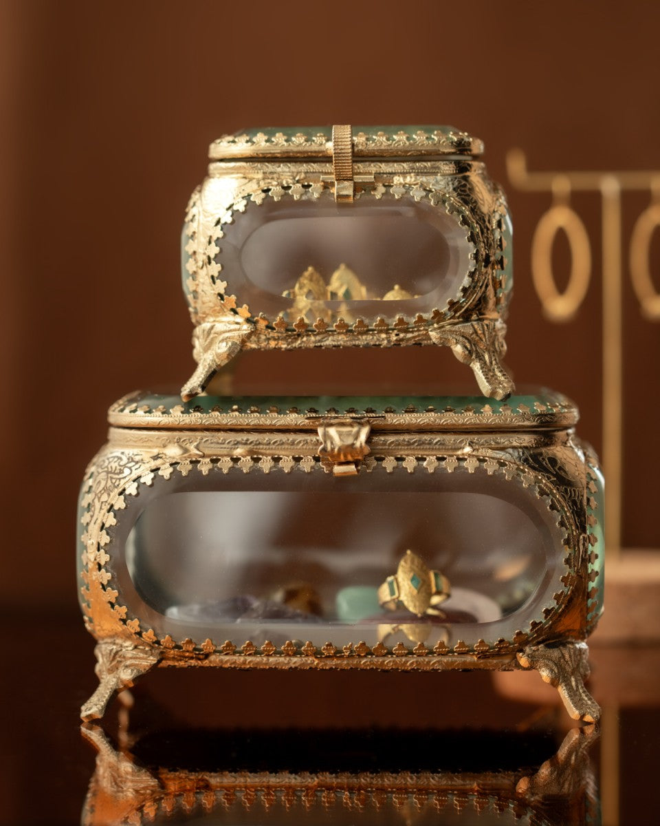 Boîte à bijoux en verre et laiton doré – petit modèle