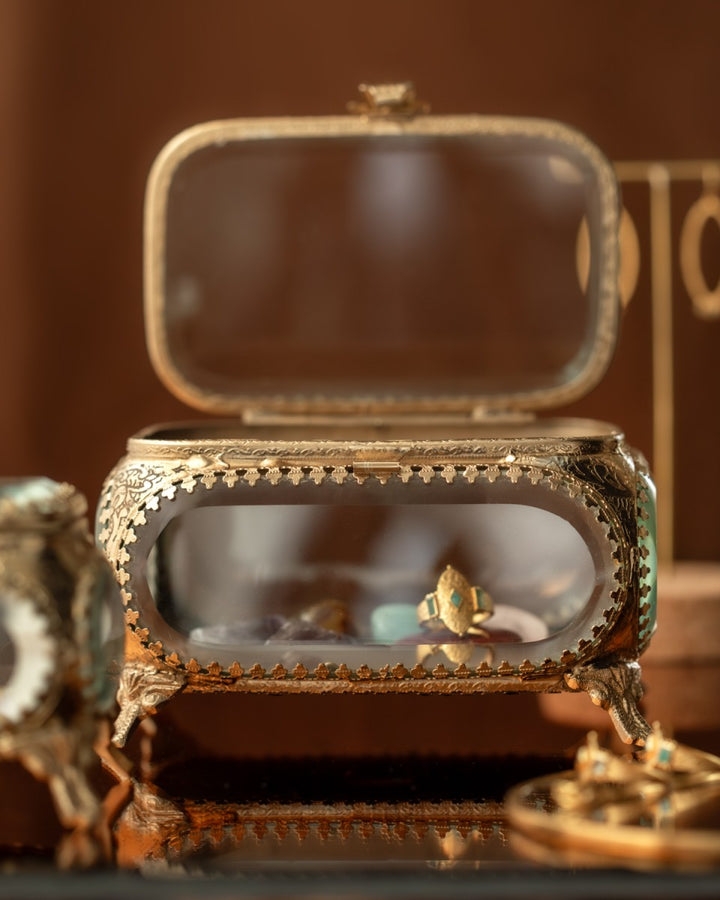 Boîte à bijoux en verre et laiton doré – grand modèle