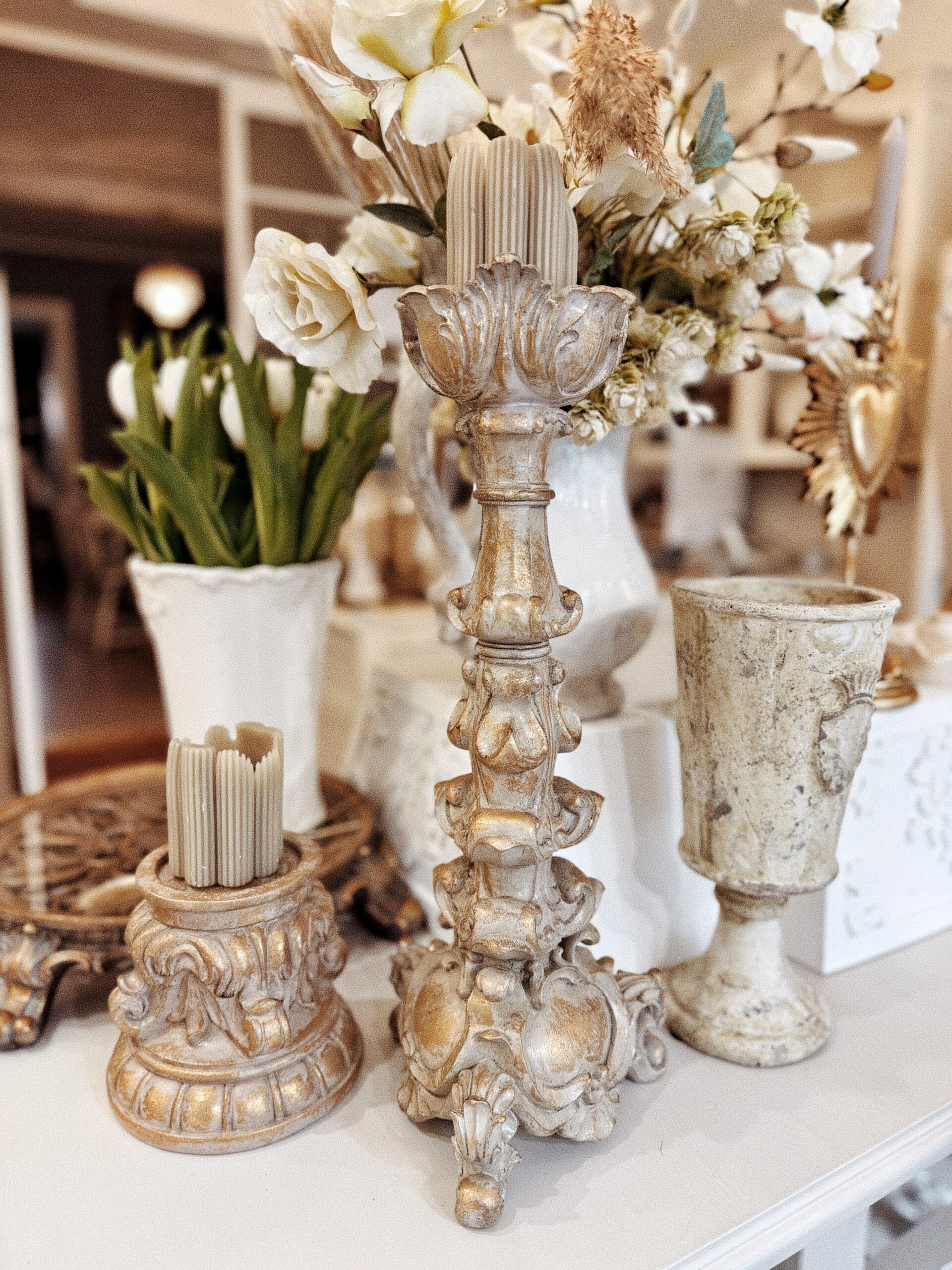 Chandelier baroque patiné