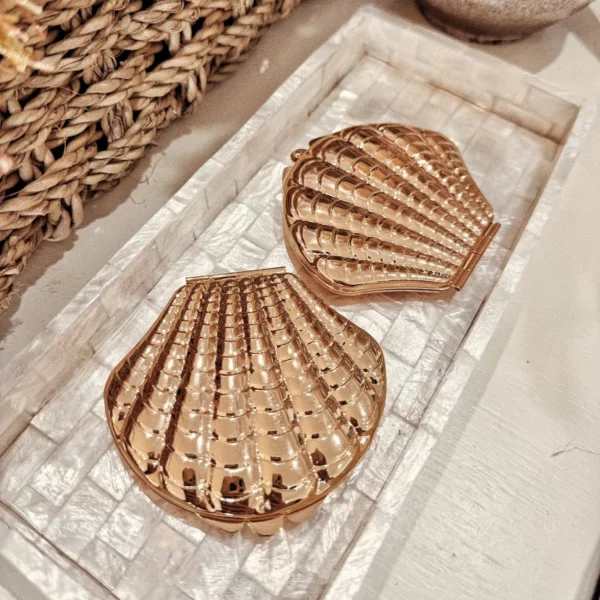Miroir de poche - Coquillage doré