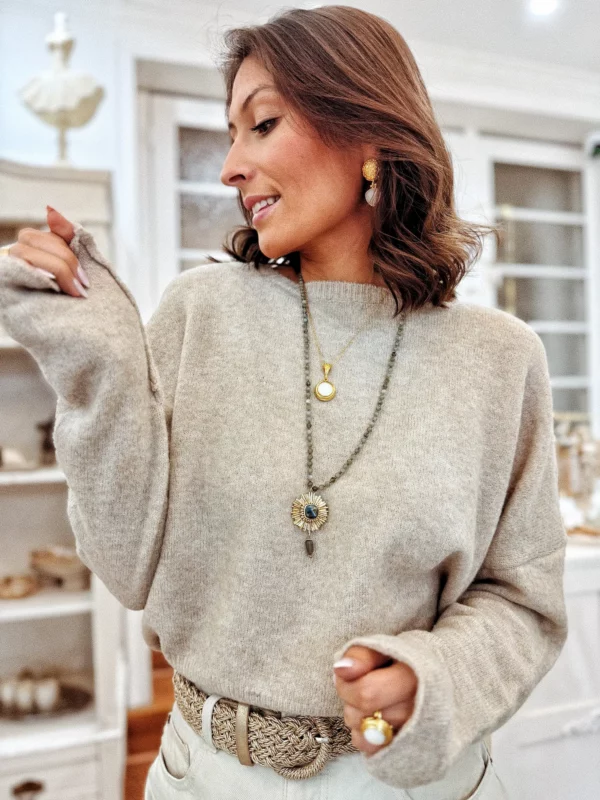 Pull col rond - beige